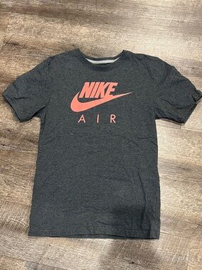 Nike T-shirt — Charcoal Gray with Coral Accent